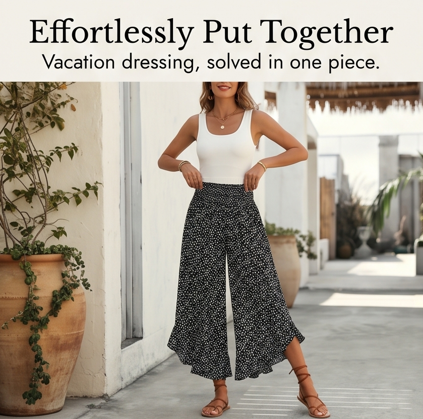 Velura – Pantalon large à volants smockés