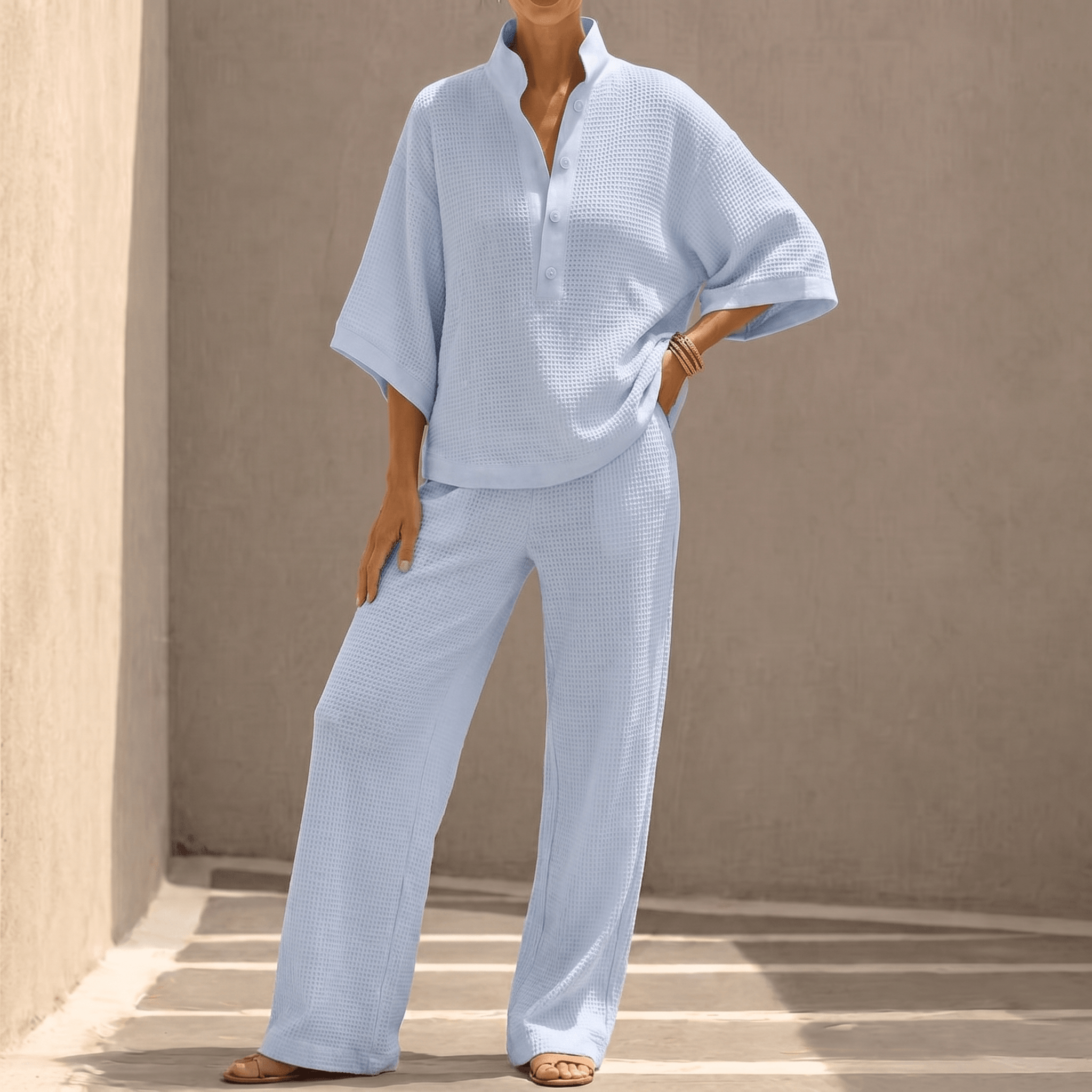 Vienelle – Ensemble Deux Pièces en Tricot Waffle pour Femmes