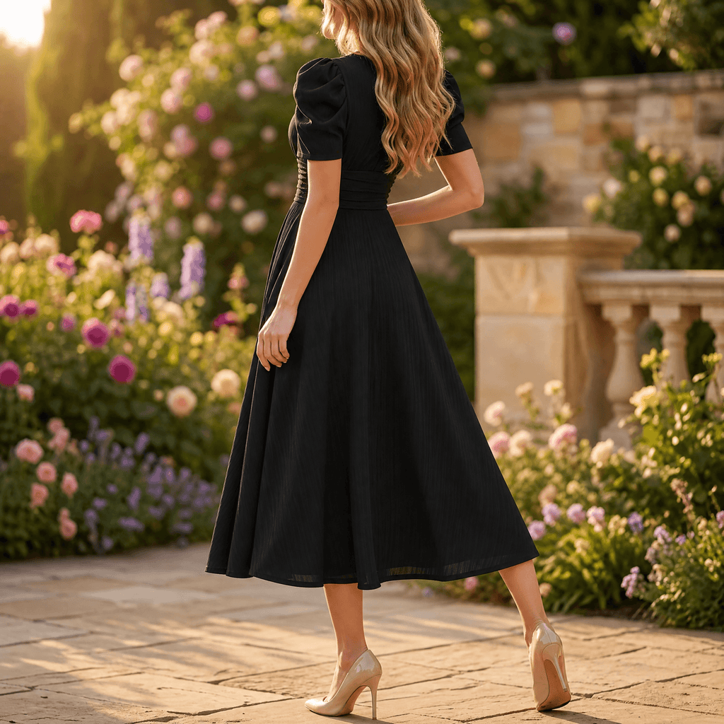 Vivella – Robe midi élégante à manches bouffantes pour femmes