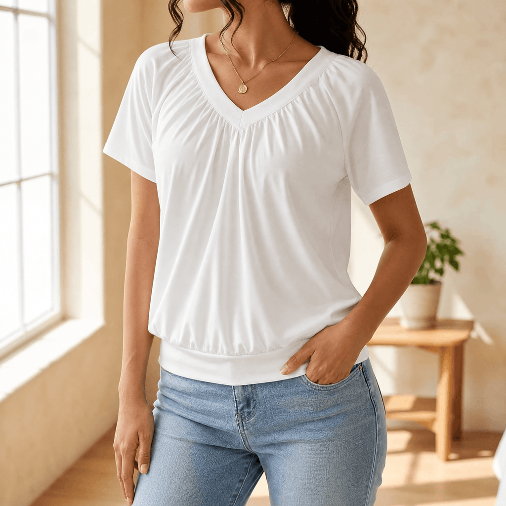 Vivelyn – Haut blouson à plis et décolleté en V pour femmes