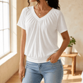 Vivelyn – Haut blouson à plis et décolleté en V pour femmes