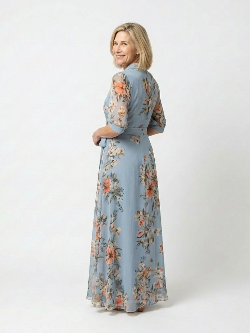 Elowen | Robe Maxi à Enveloppe à Col V avec Imprimé Floral