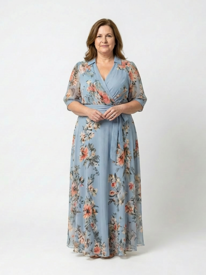 Elowen | Robe Maxi à Enveloppe à Col V avec Imprimé Floral