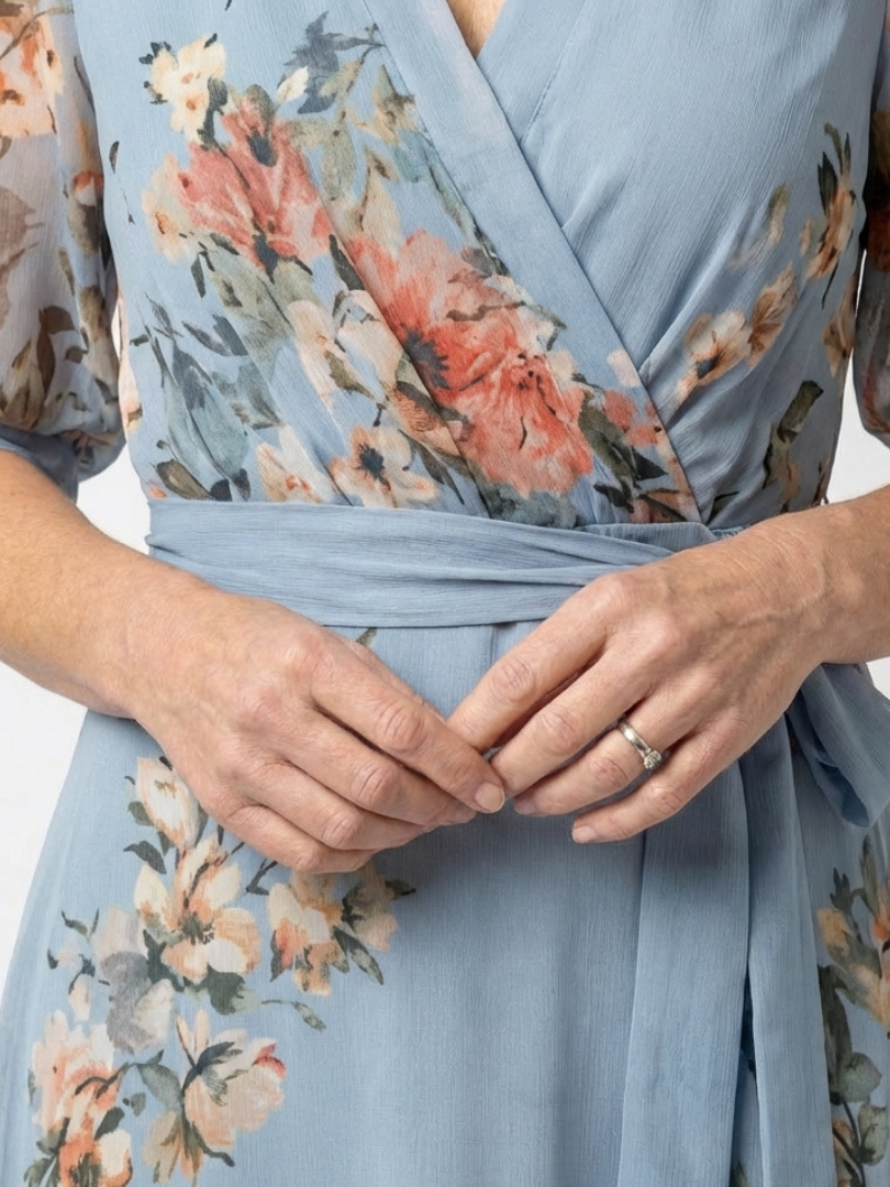 Elowen | Robe Maxi à Enveloppe à Col V avec Imprimé Floral