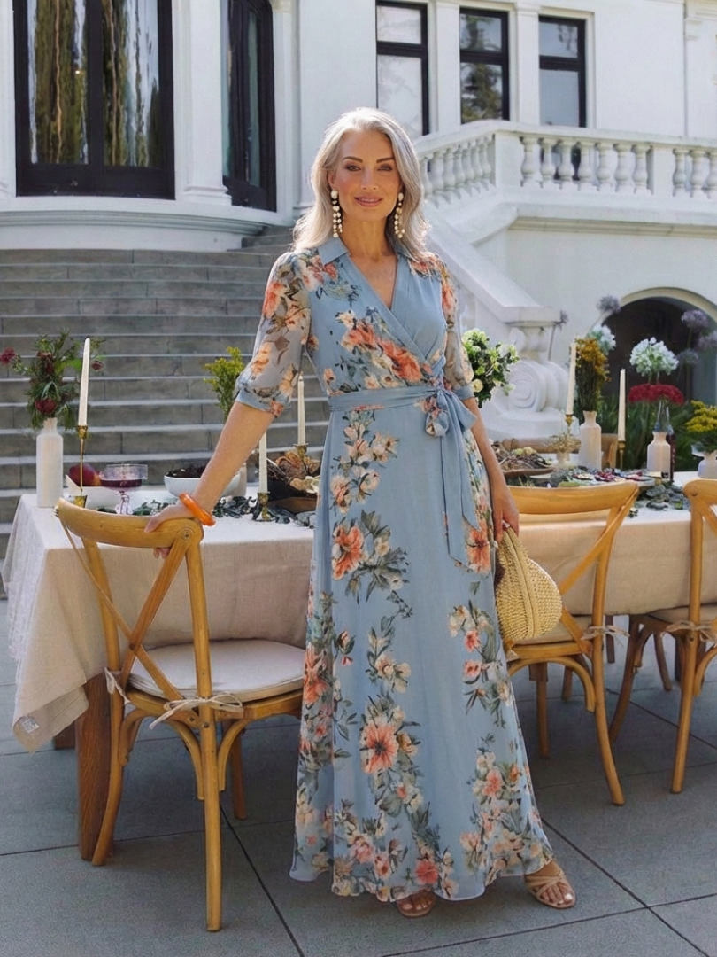 Elowen | Robe Maxi à Enveloppe à Col V avec Imprimé Floral