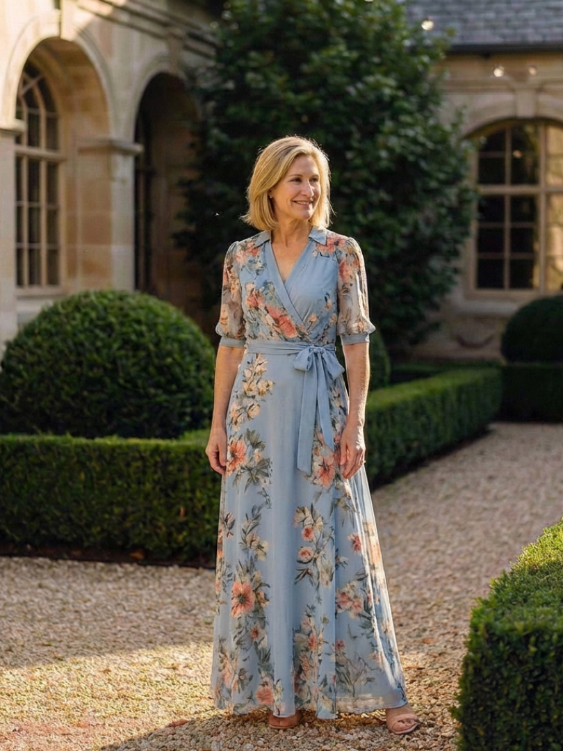 Elowen | Robe Maxi à Enveloppe à Col V avec Imprimé Floral