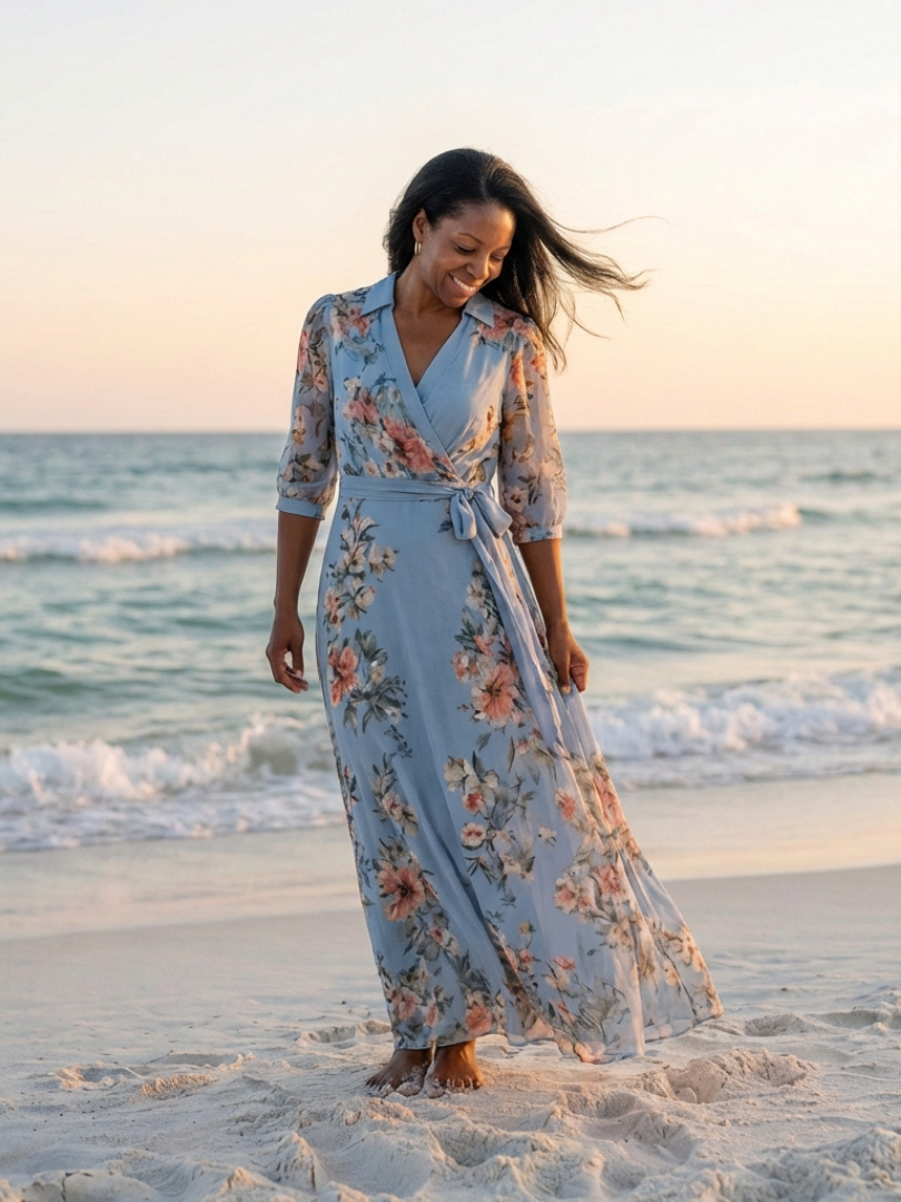 Elowen | Robe Maxi à Enveloppe à Col V avec Imprimé Floral