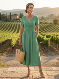 Marina | Robe Maxi à Manches Courtes et Décolleté en V