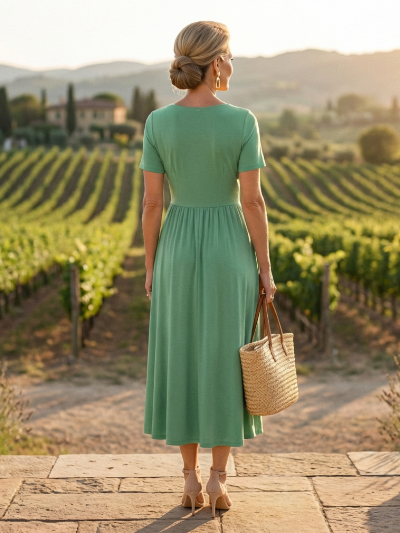 Marina | Robe Maxi à Manches Courtes et Décolleté en V