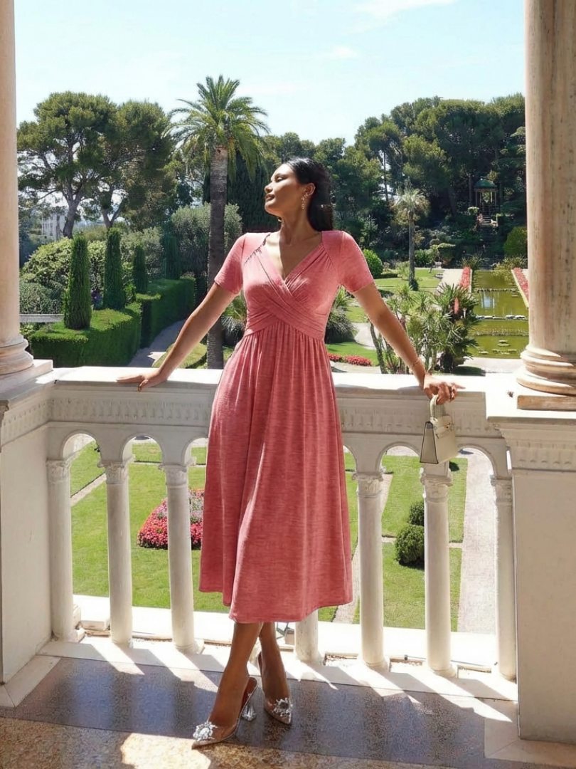 Marina | Robe Maxi à Manches Courtes et Décolleté en V