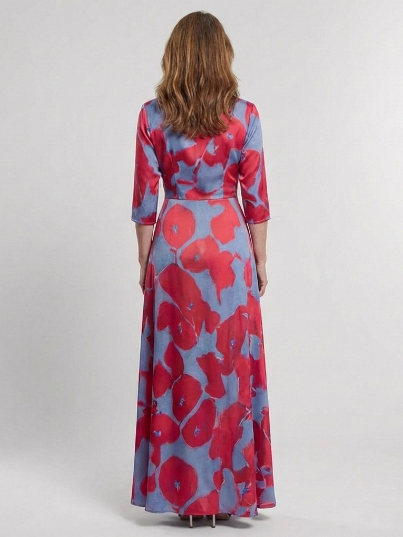 Danielle | Robe maxi à manches trois quarts et décolleté en V à fleurs