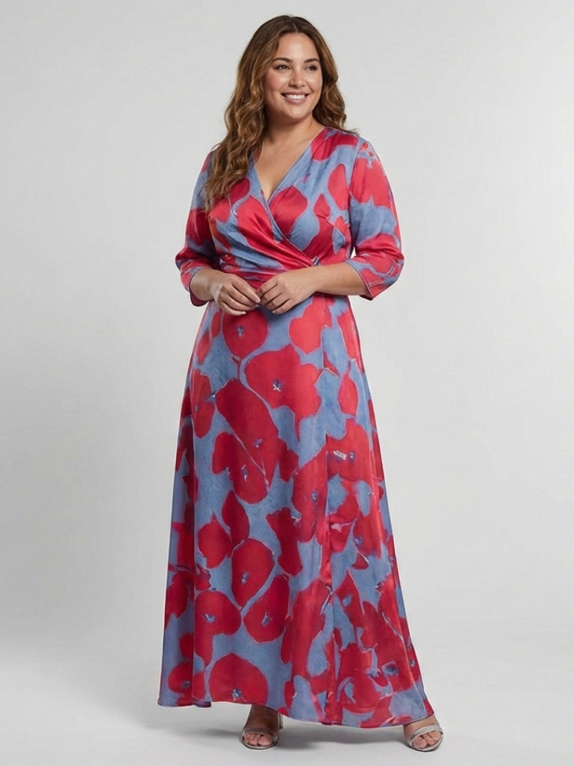 Danielle | Robe maxi à manches trois quarts et décolleté en V à fleurs