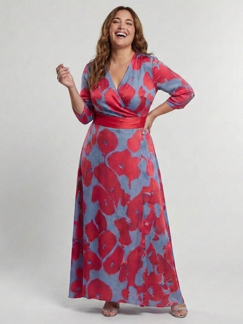 Danielle | Robe maxi à manches trois quarts et décolleté en V à fleurs