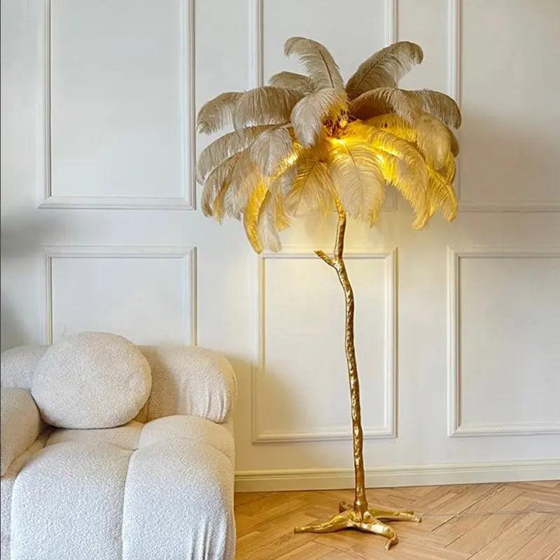 LuxeOstral - Lampe sur pied en plumes d'autruche nordiques