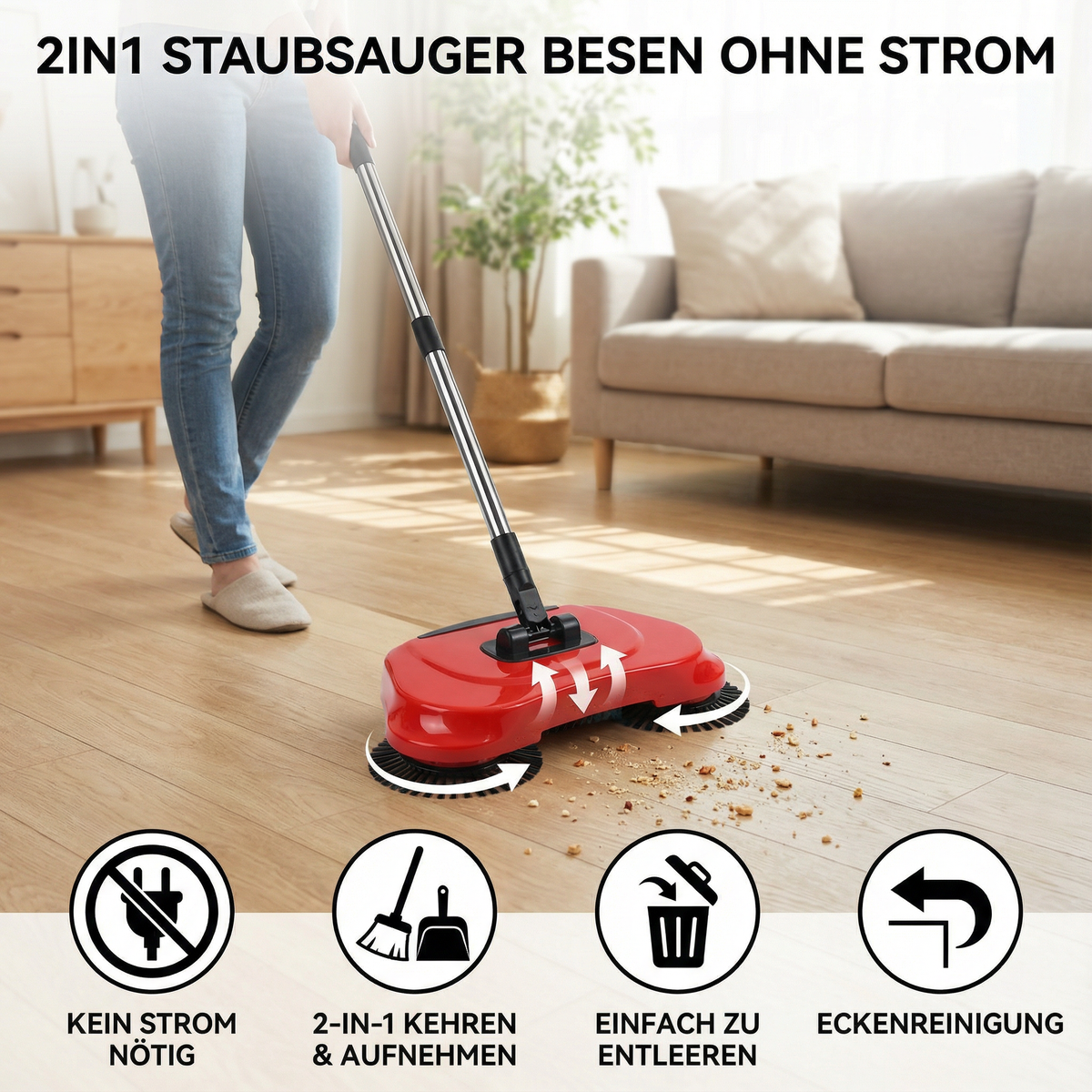 Aspirateur et Balai 2en1 Sans Électricité