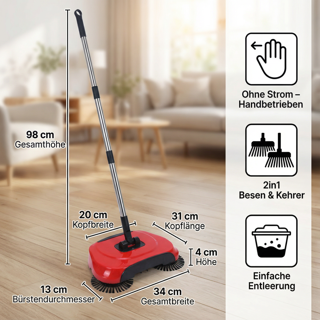 Aspirateur et Balai 2en1 Sans Électricité