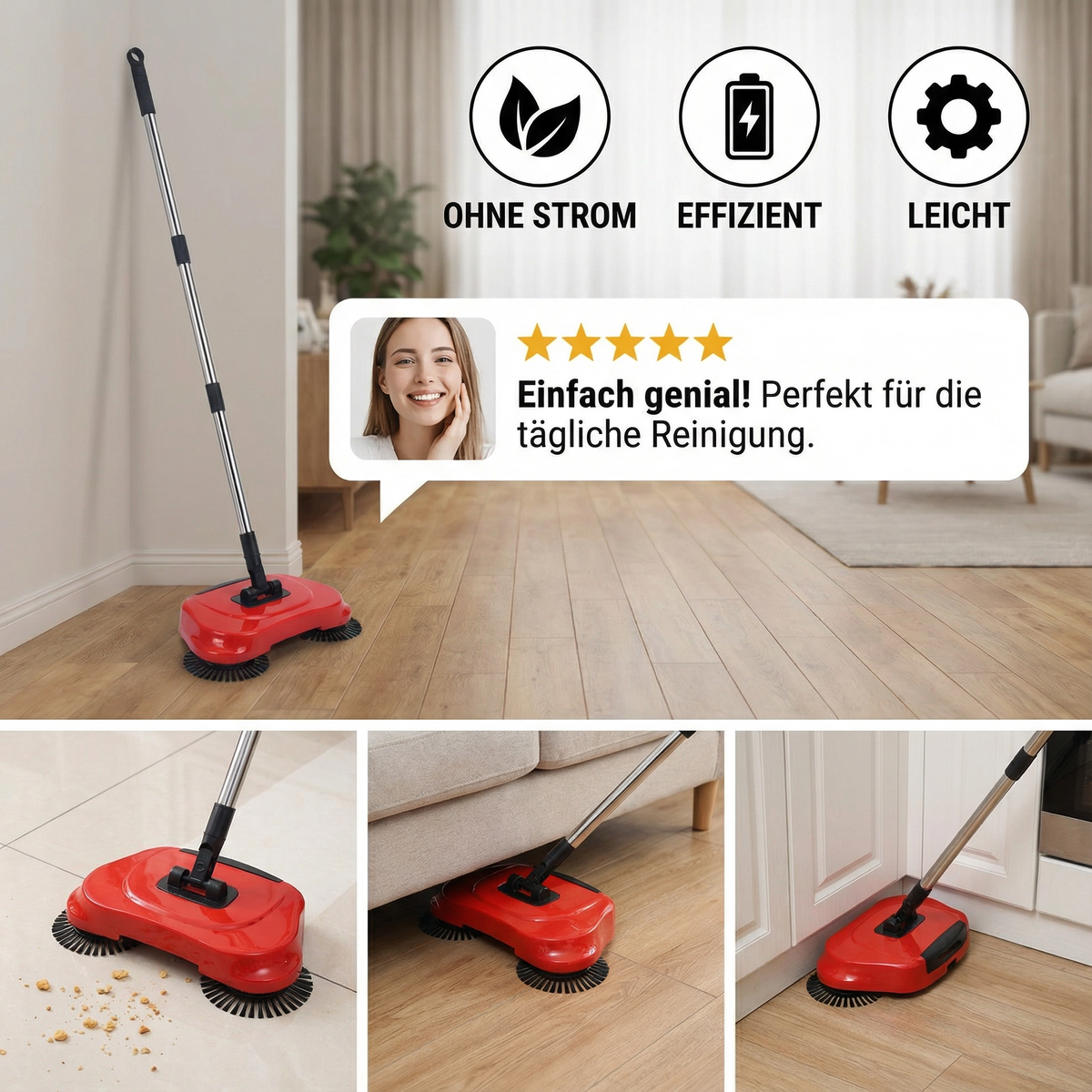 Aspirateur et Balai 2en1 Sans Électricité