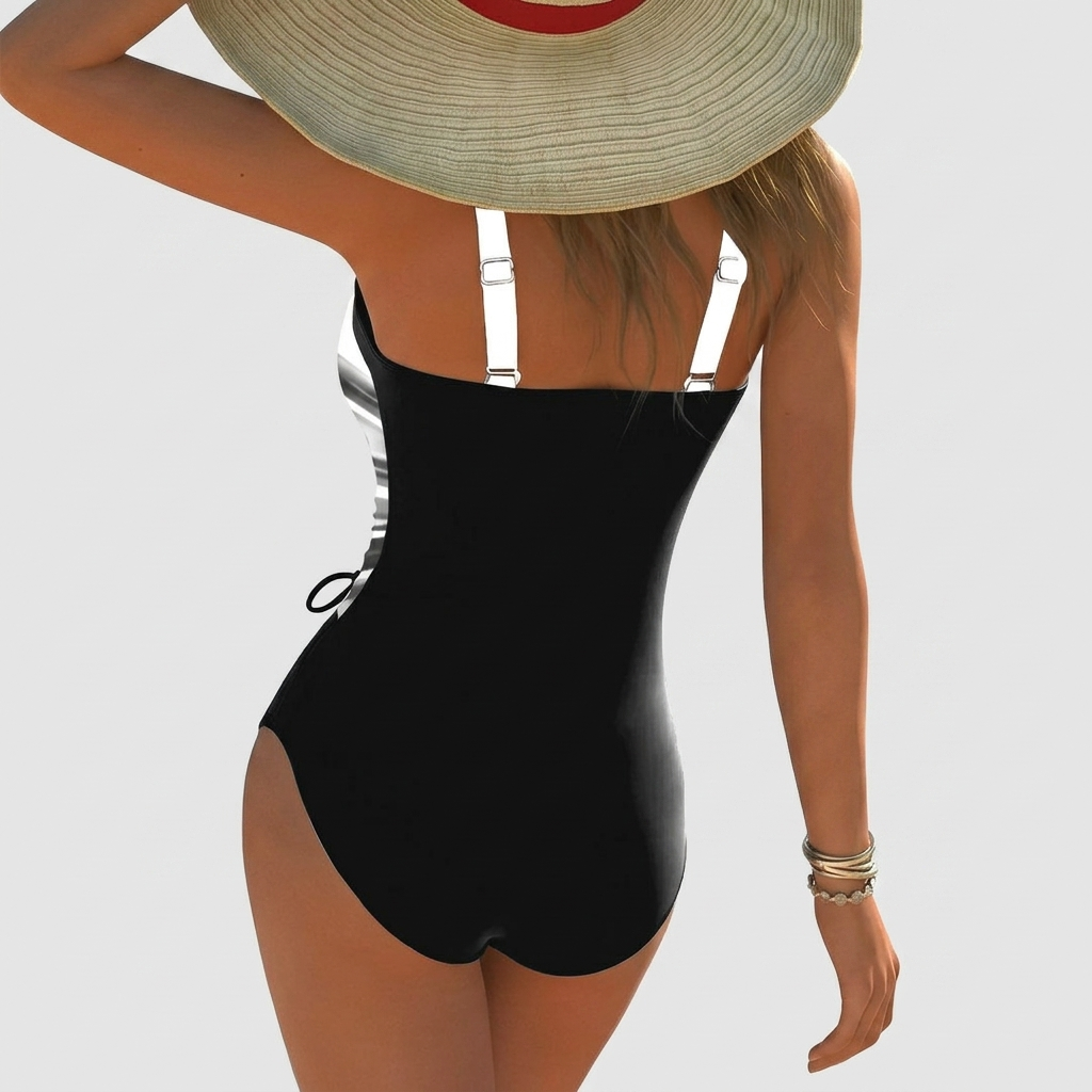 Maillot de Bain Une Pièce Femme Lacets Design Contrasté Effet Amincissant