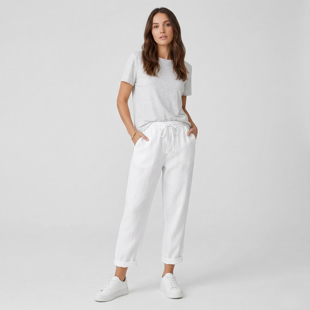 Pantalon Femme Lin Confort Coupe Ample Style Décontracté