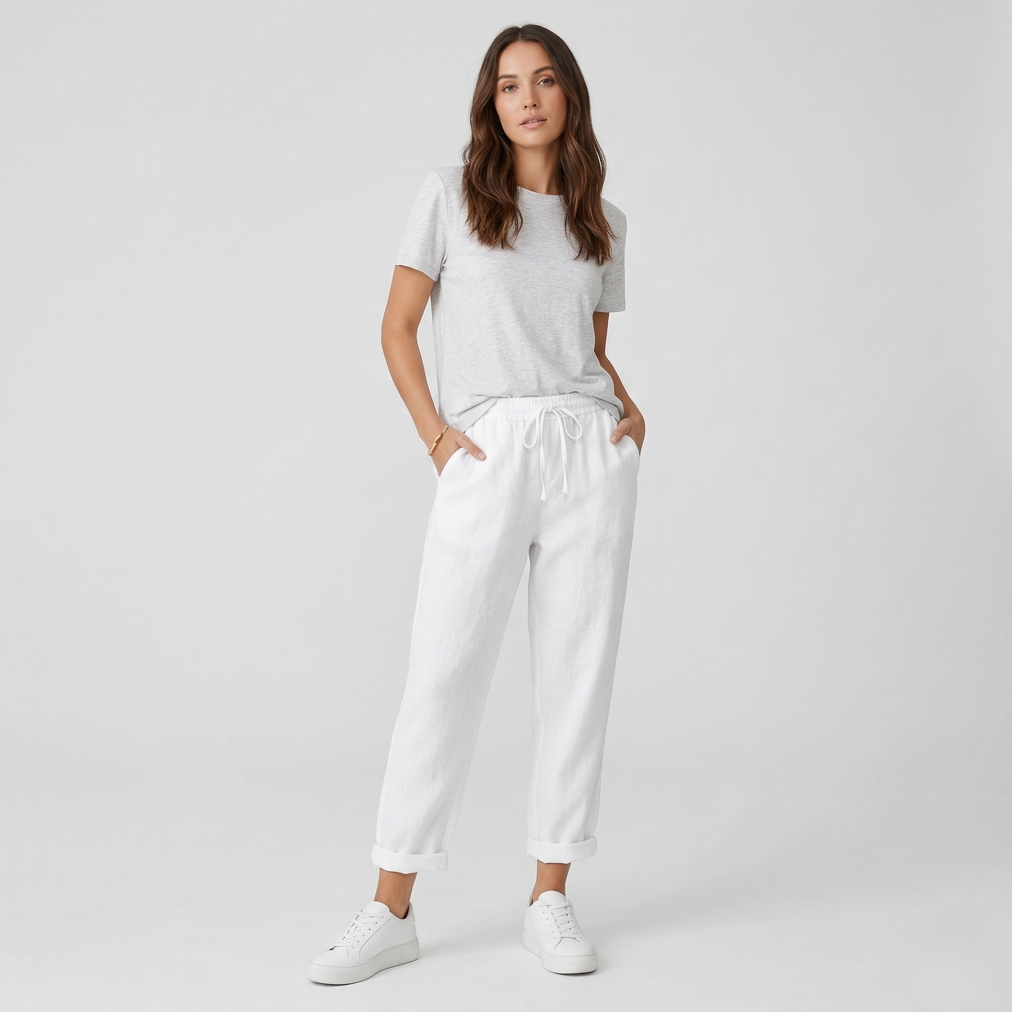 Pantalon Femme Lin Confort Coupe Ample Style Décontracté