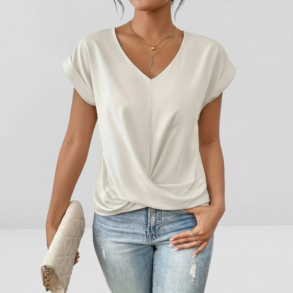 T Shirt Femme Col V Détail Croisé Style Décontracté Quotidien