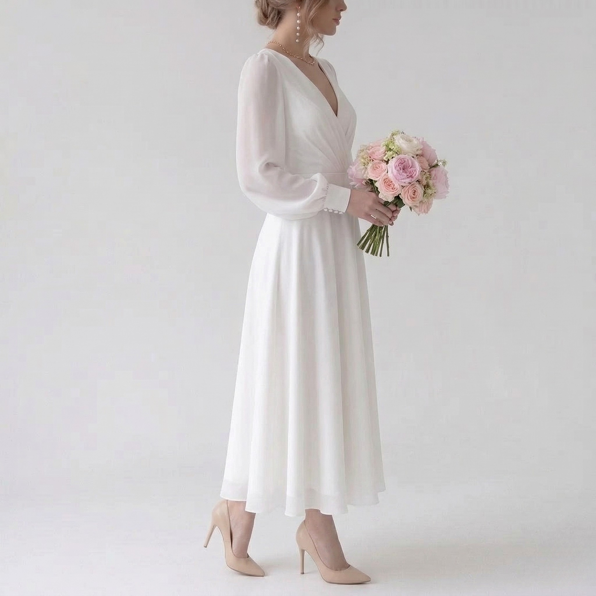 Robe de Mariée Classique Femme Manches Longues Coupe Élégante