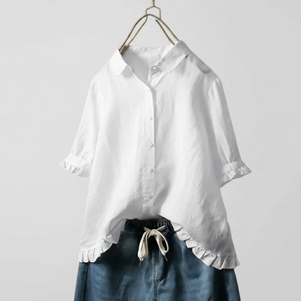 Chemise Femme Coton Volants Élégante Coupe Ample Blouse Décontractée