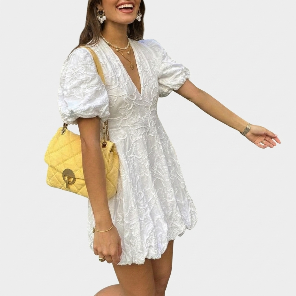 Robe Femme Blanche à Volants Robe Été Élégante Brodée
