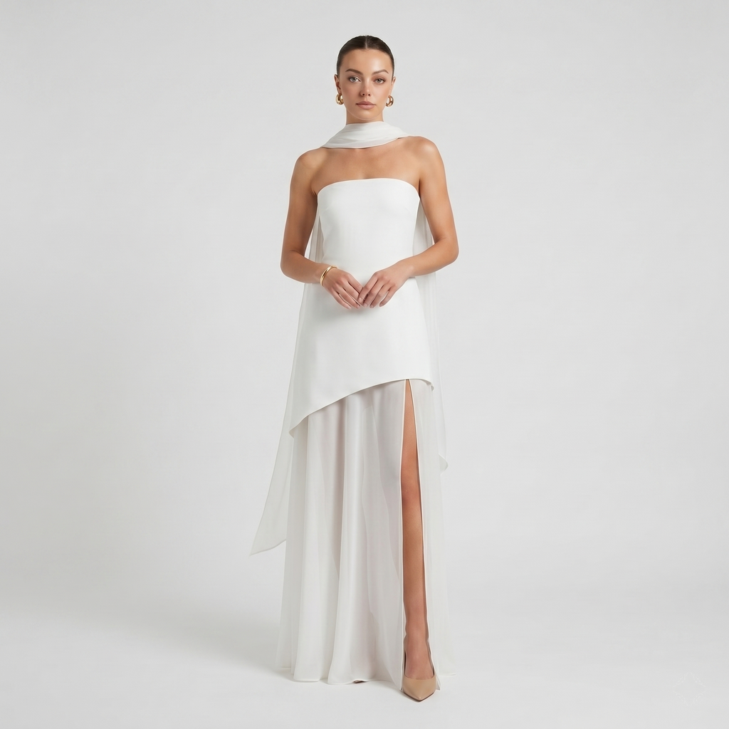 Robe Maxi Femme Bustier Fente Haute Robe Élégante de Soirée