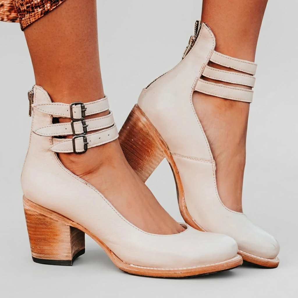Sandales Femme Élégantes Talon Bloc Chaussures Confortables Bride Cheville