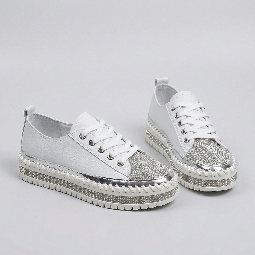 Baskets Femme Brillantes Légères Chaussures Confort à Lacets