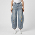 Jean Femme Large Taille Haute avec Détails Métalliques Style Tendance