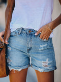 EB | Shorts pour femmes en denim lavé, déchiré et droit