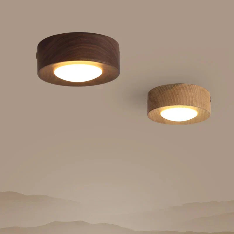 WoodenGlow - Lampe Plafonnier en Noyer avec Projecteur LED