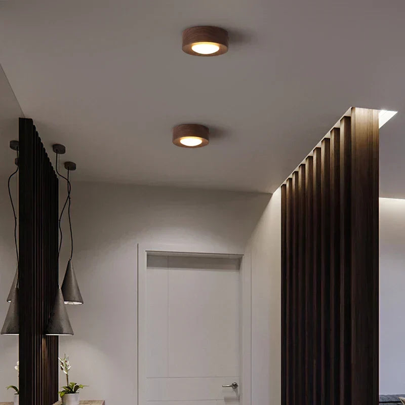 WoodenGlow - Lampe Plafonnier en Noyer avec Projecteur LED
