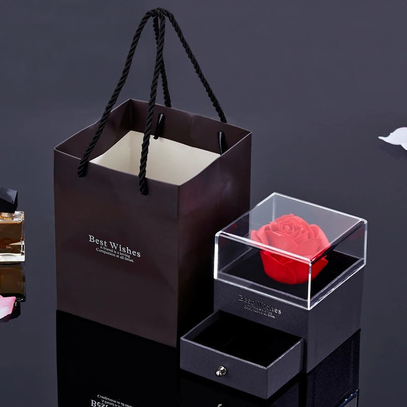 Collier romain | Rose éternelle et collier cœur | Coffret cadeau de luxe