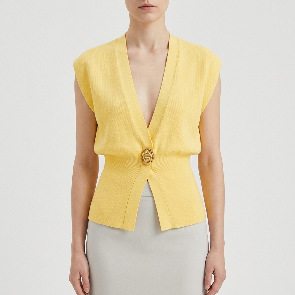 Gilet Femme Col V Détail Boutons Sans Manches Élégant