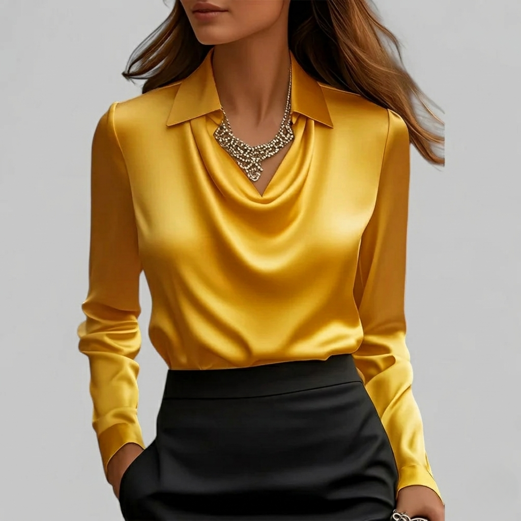 Blouse Femme Élégante Col Cascade Manches Longues