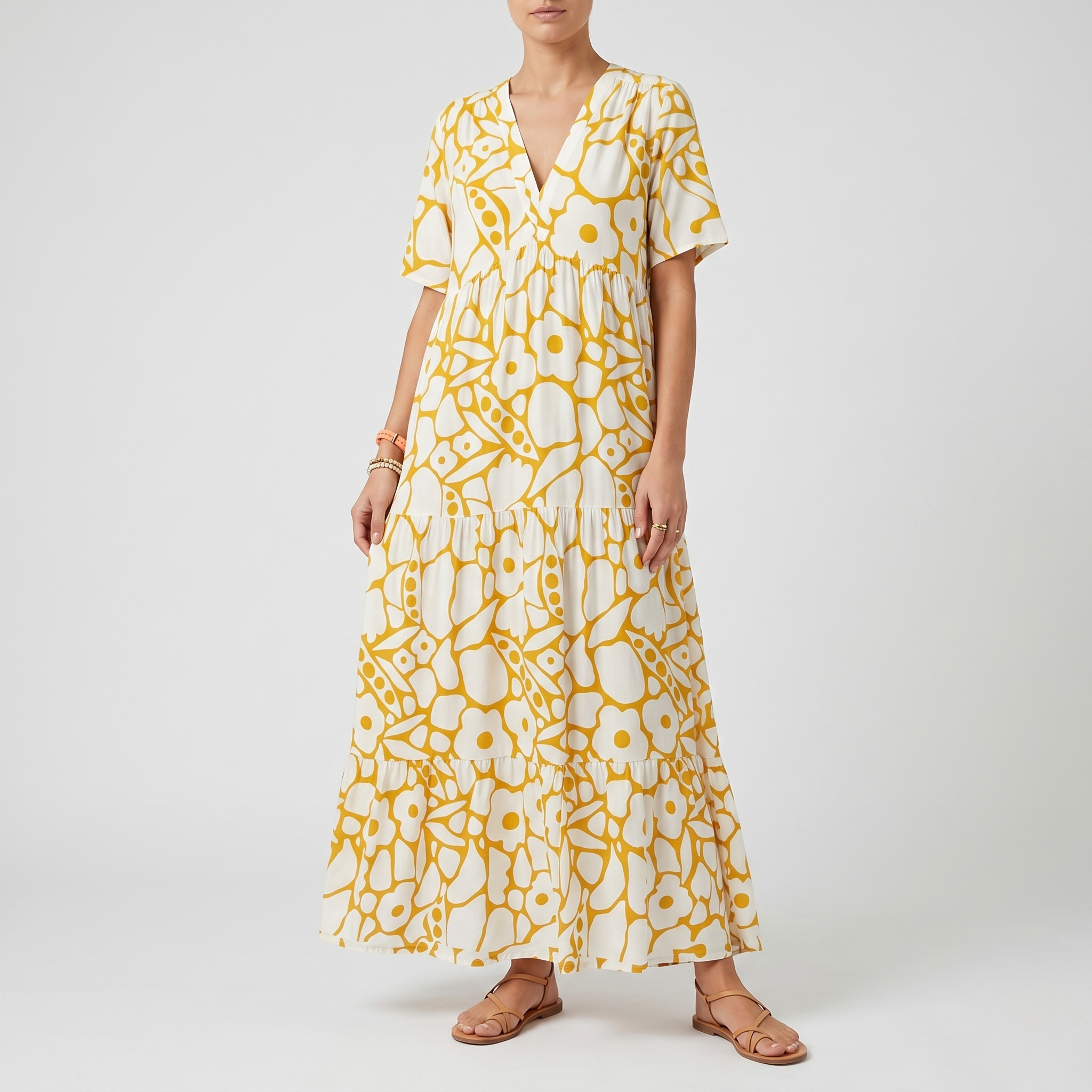 Robe Ample Imprimée Col V Femme Robe Maxi Décontractée d’Été