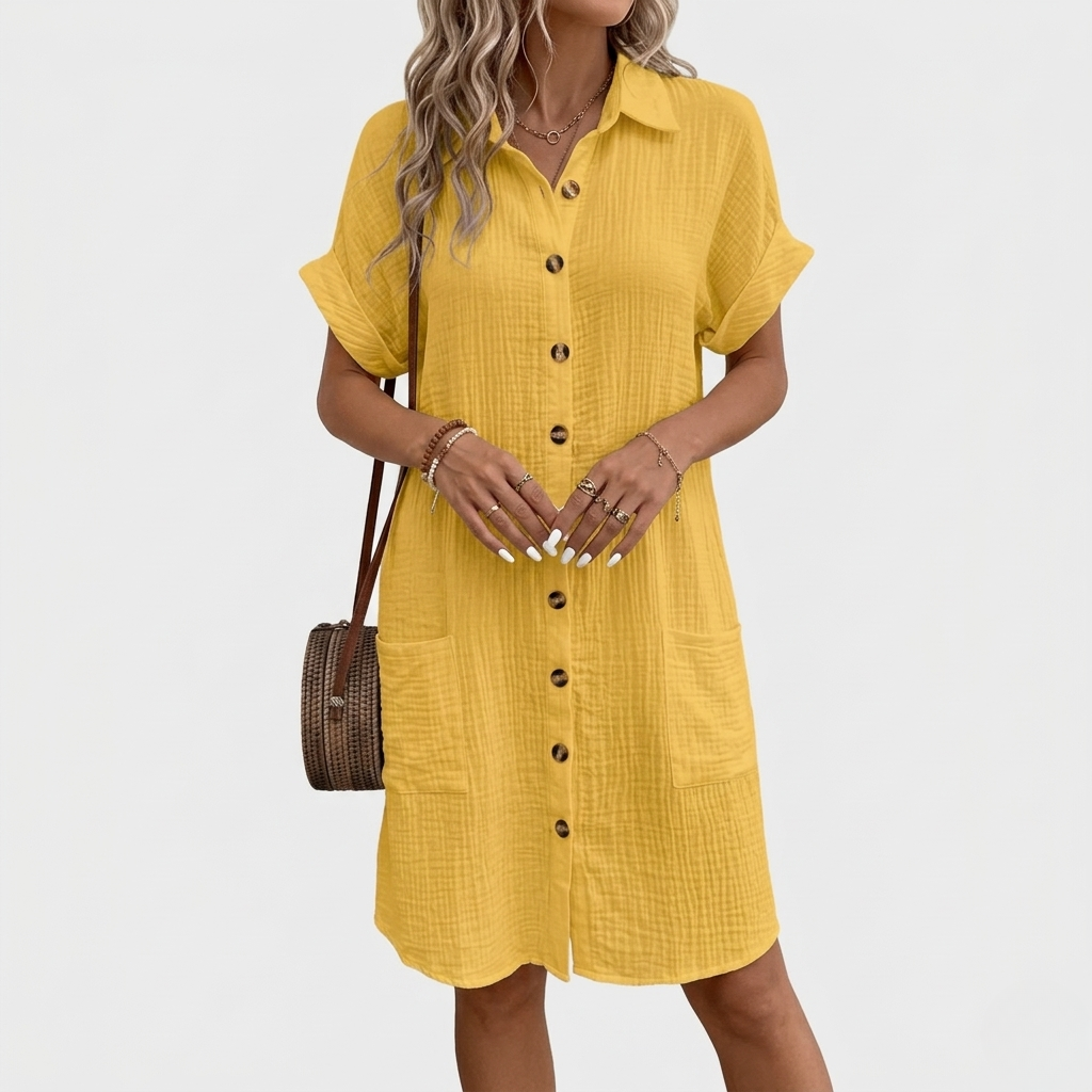 Robe Chemise d’Été Femme avec Col Boutonné Coupe Ample Décontractée
