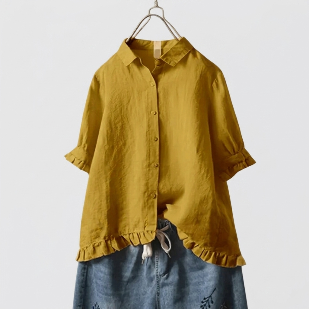 Chemise Femme Coton Volants Élégante Coupe Ample Blouse Décontractée