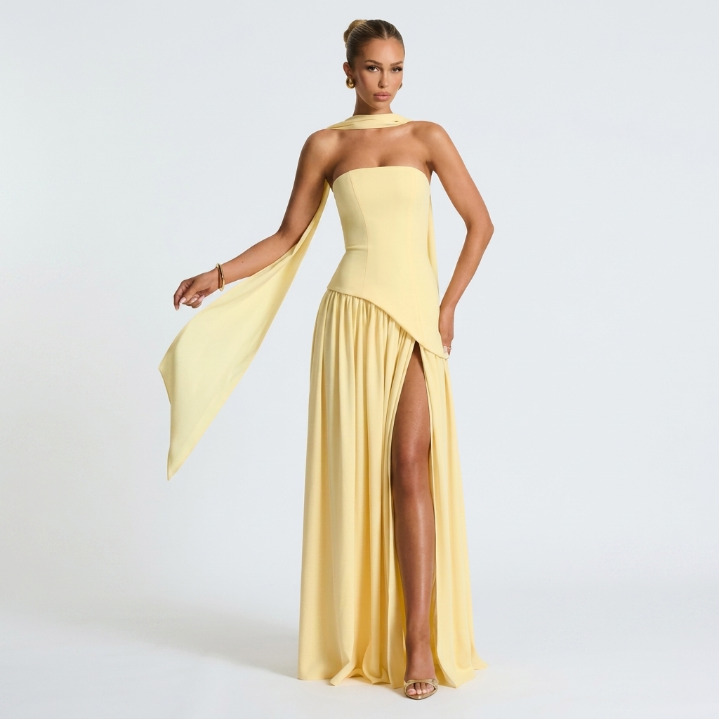 Robe Maxi Femme Bustier Robe Élégante à Fente Haute