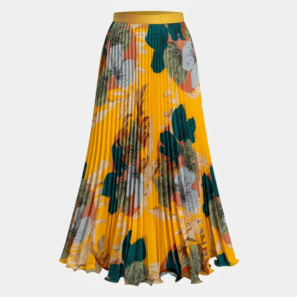 Jupe Femme Taille Haute Plissée Coupe Fluide Midi Élégante
