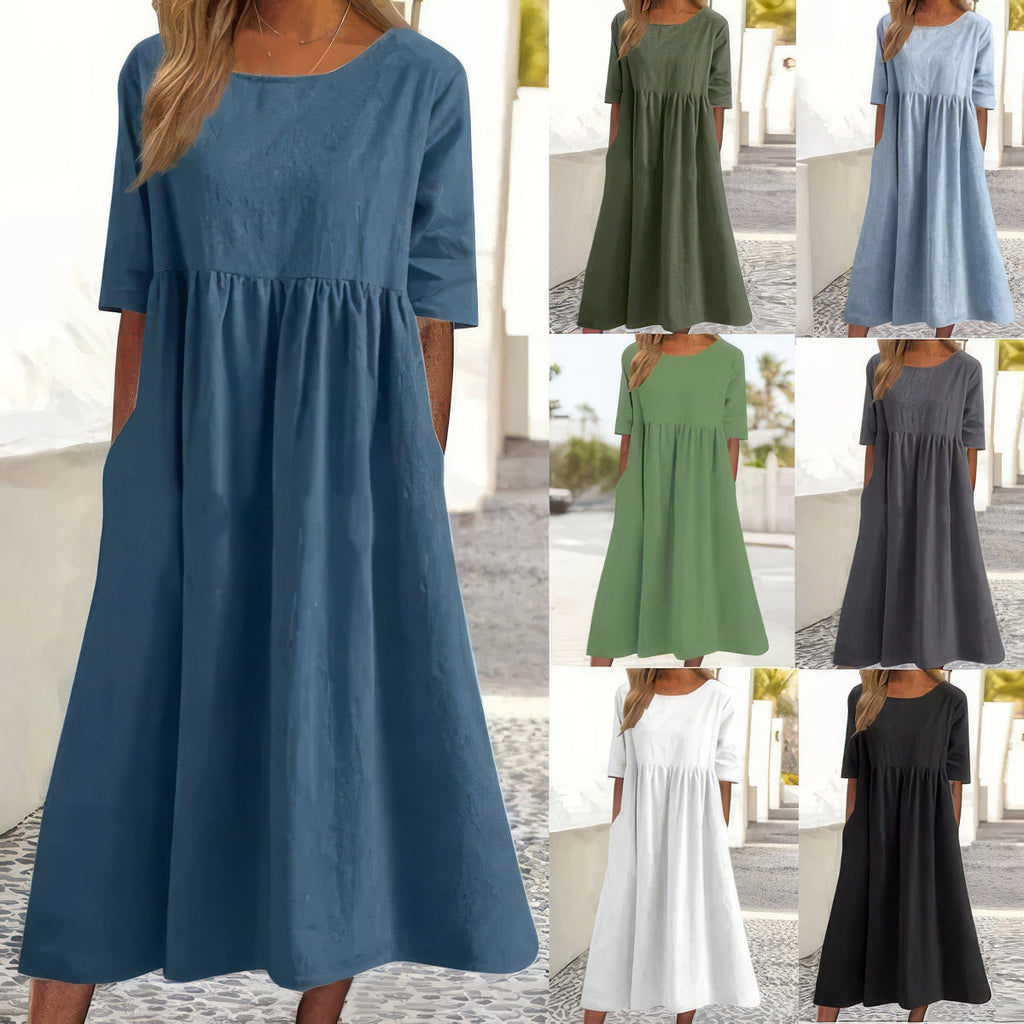 Maikee™ - Robe en coton avec col rond et poches