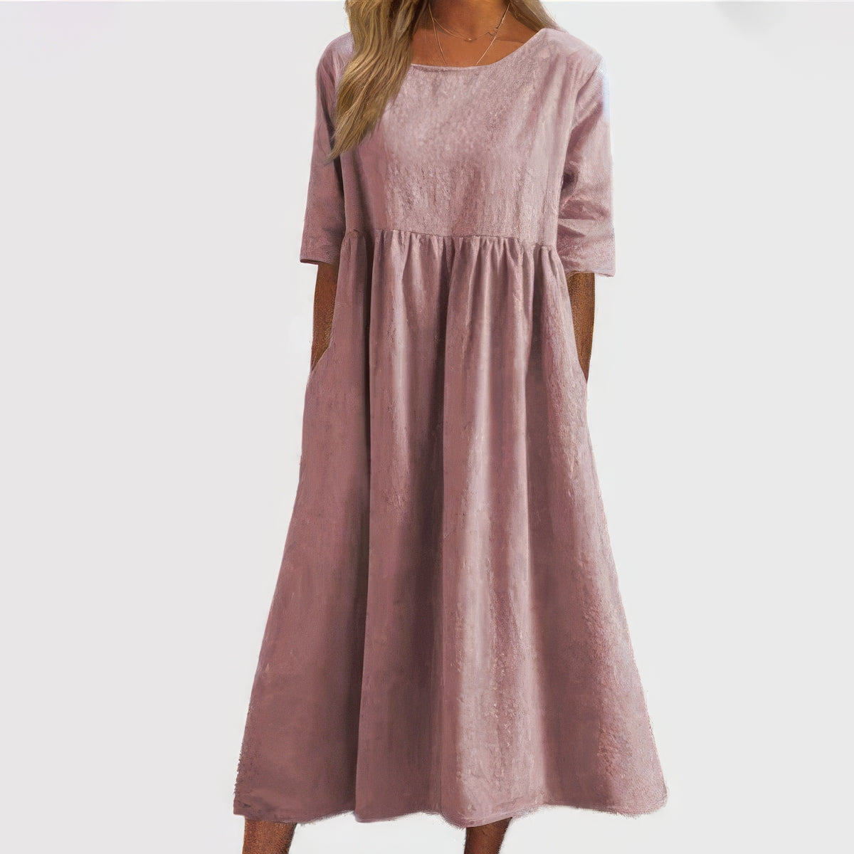 Maikee™ - Robe en coton avec col rond et poches