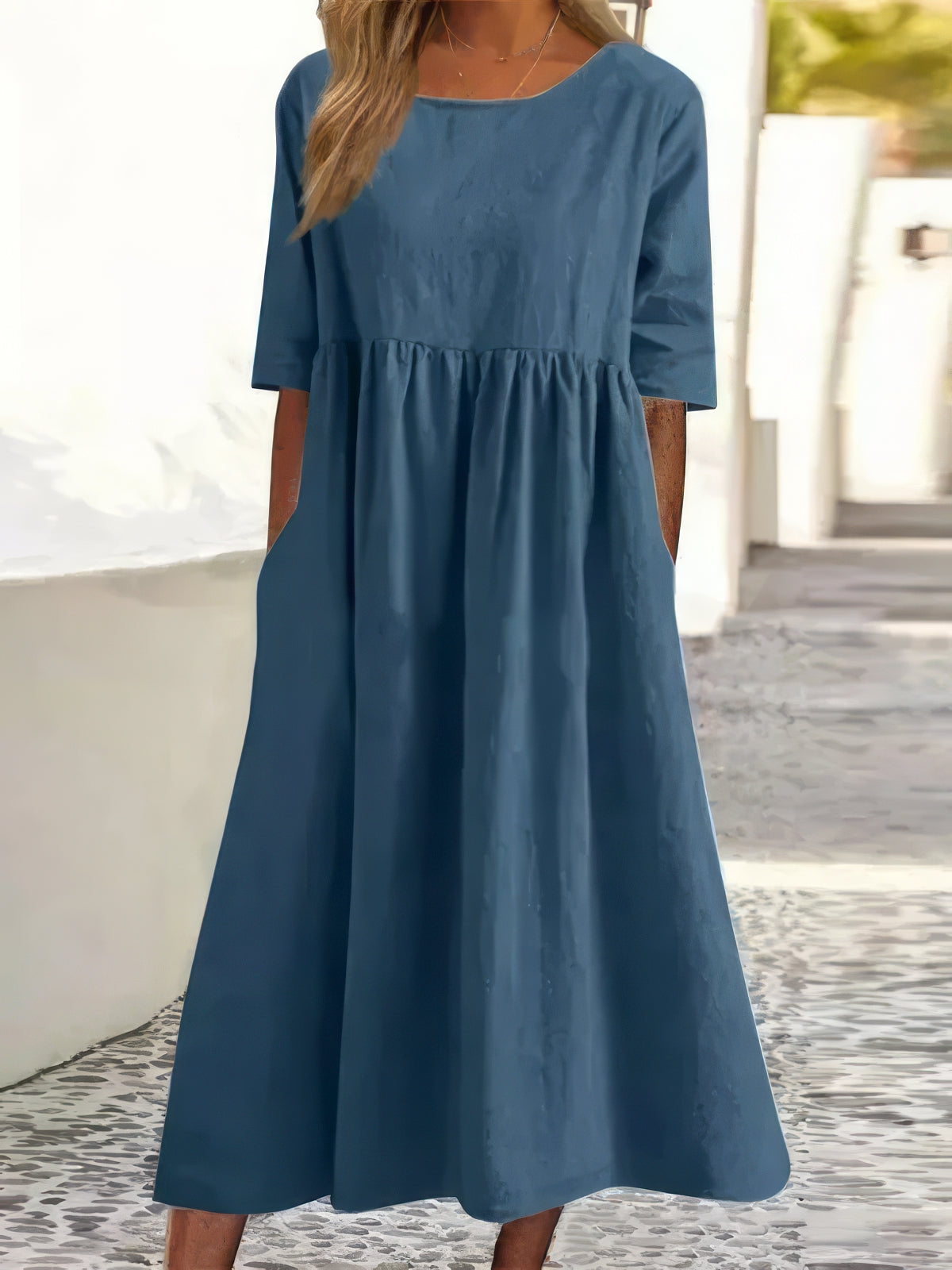 Maikee™ - Robe en coton avec col rond et poches