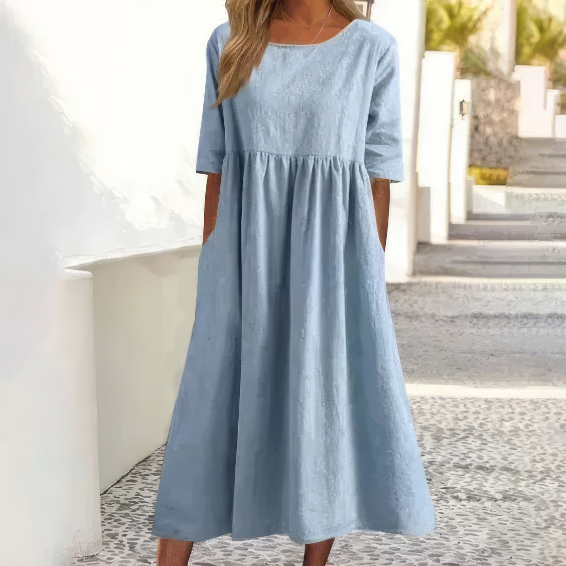 Maikee™ - Robe en coton avec col rond et poches