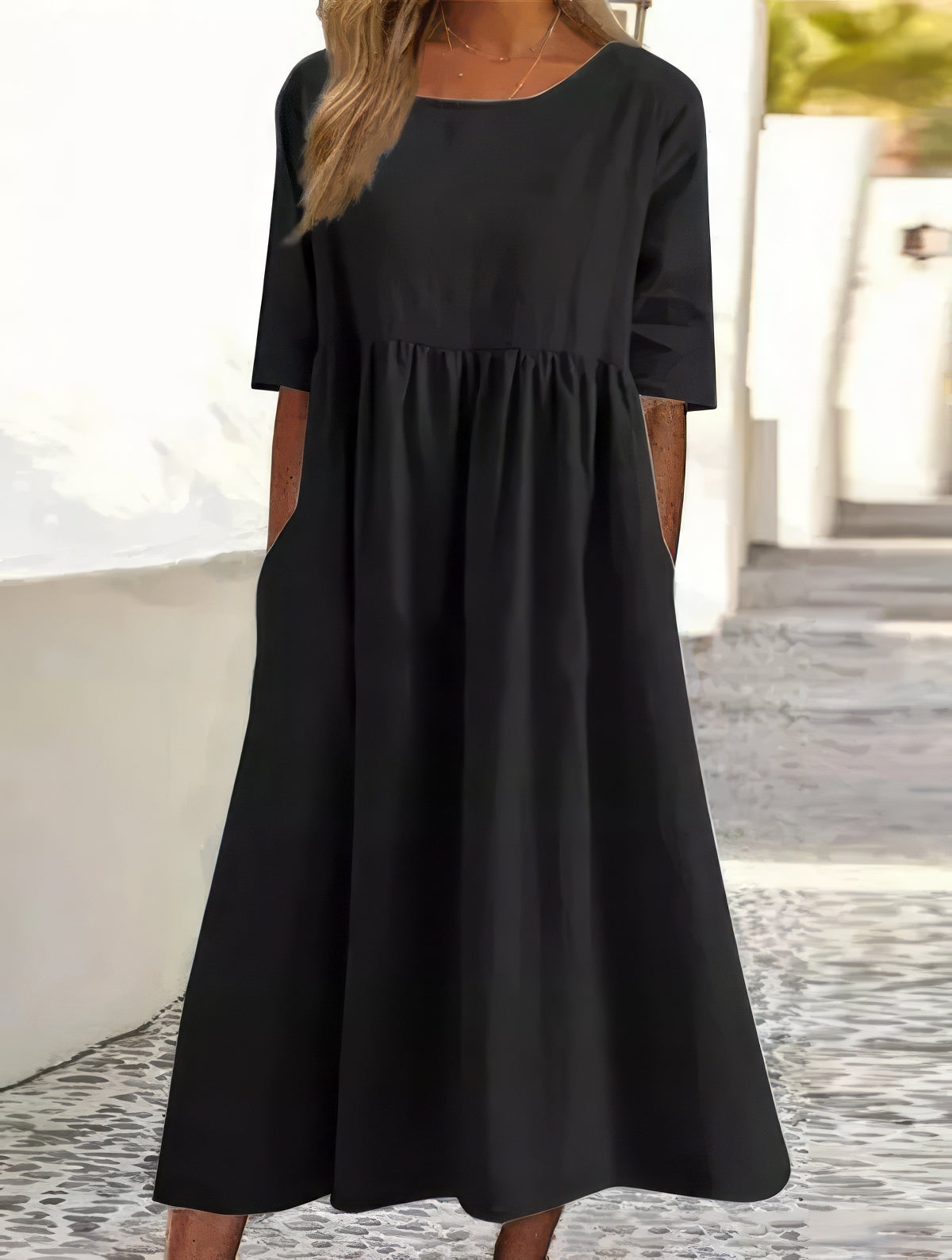 Maikee™ - Robe en coton avec col rond et poches