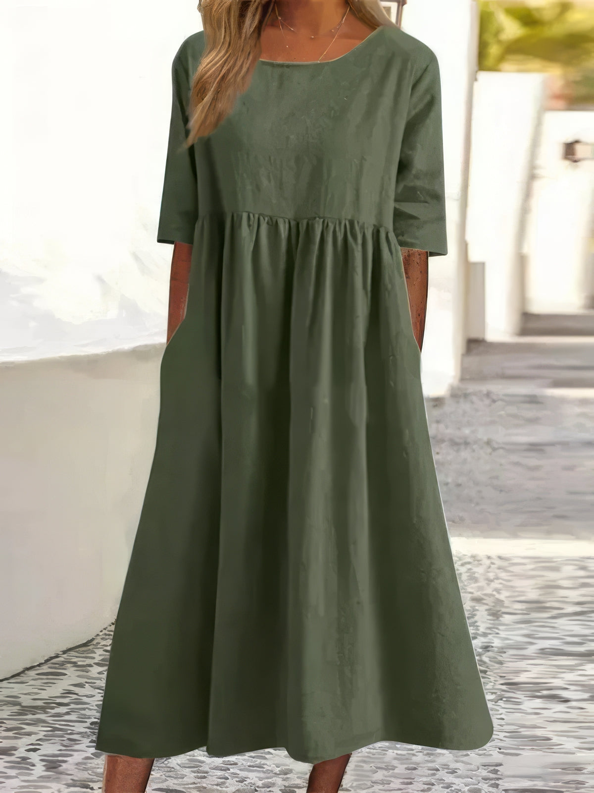 Maikee™ - Robe en coton avec col rond et poches